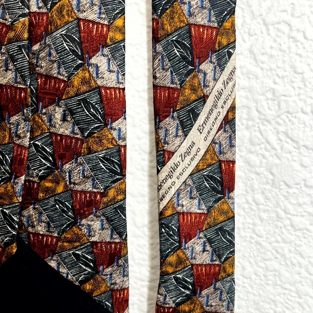 Ermenegildo Zegna Necktie Mens One Size Multicolor Printed Silk‎ Designer Formal